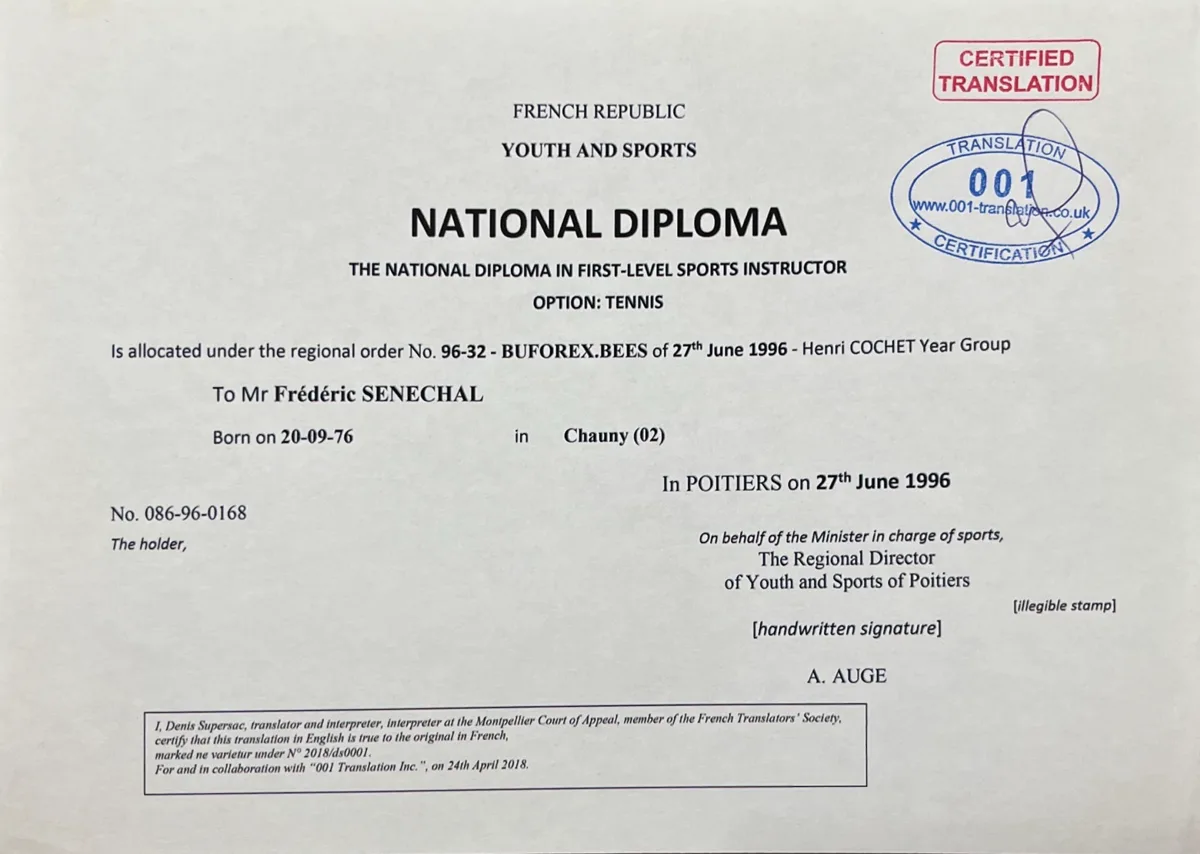 French State tennis coaching diploma (BEES)