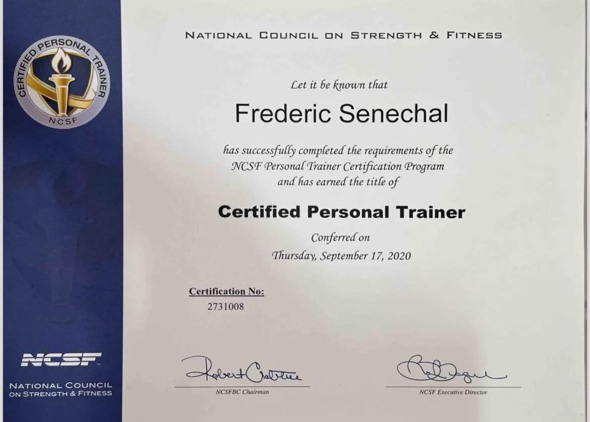 NCSF Certified Personal Trainer certificate